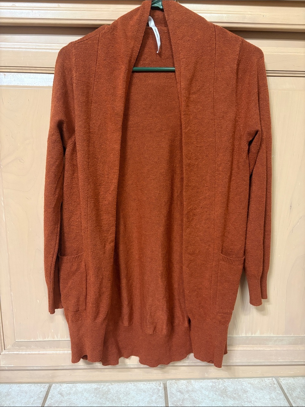 Dreamers Open-Front Longline Cardigan in Rust Orange